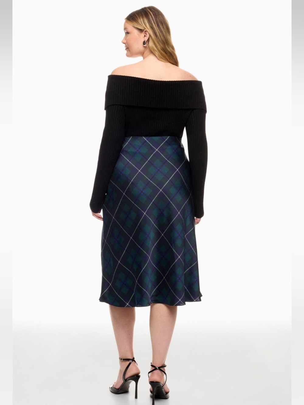 Lauren Ralph Lauren Navy and Green Plaid A-Line Midi Skirt - Picture 4 of 4